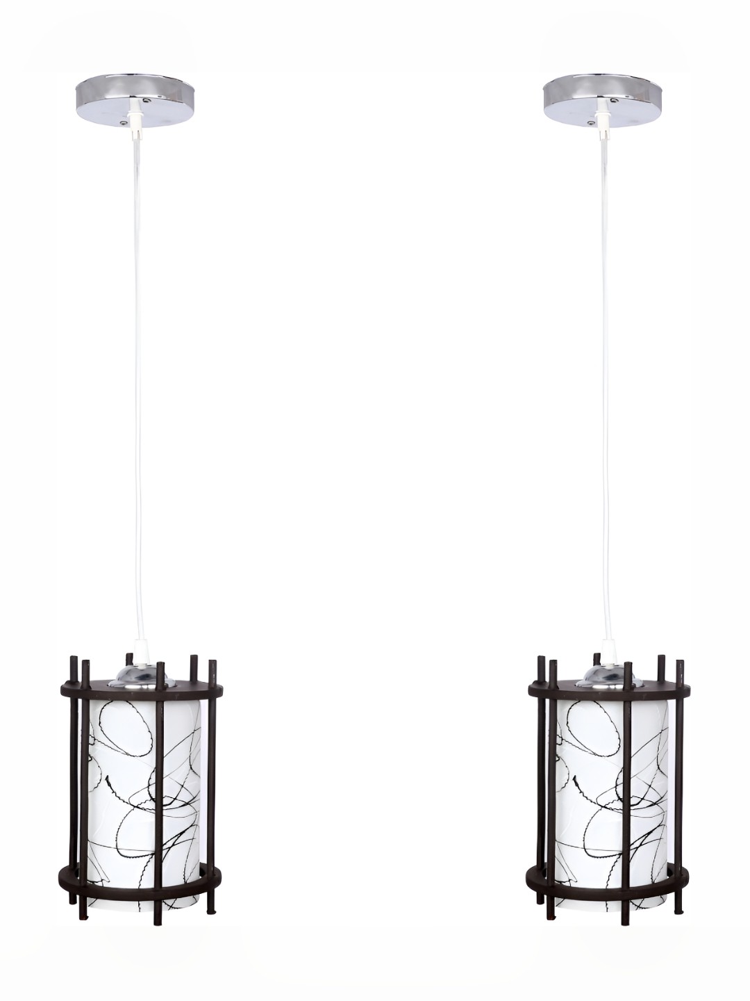 

1ST TIME White & Black 2 Pcs Printed Glass ContemporaryCeiling Lamps