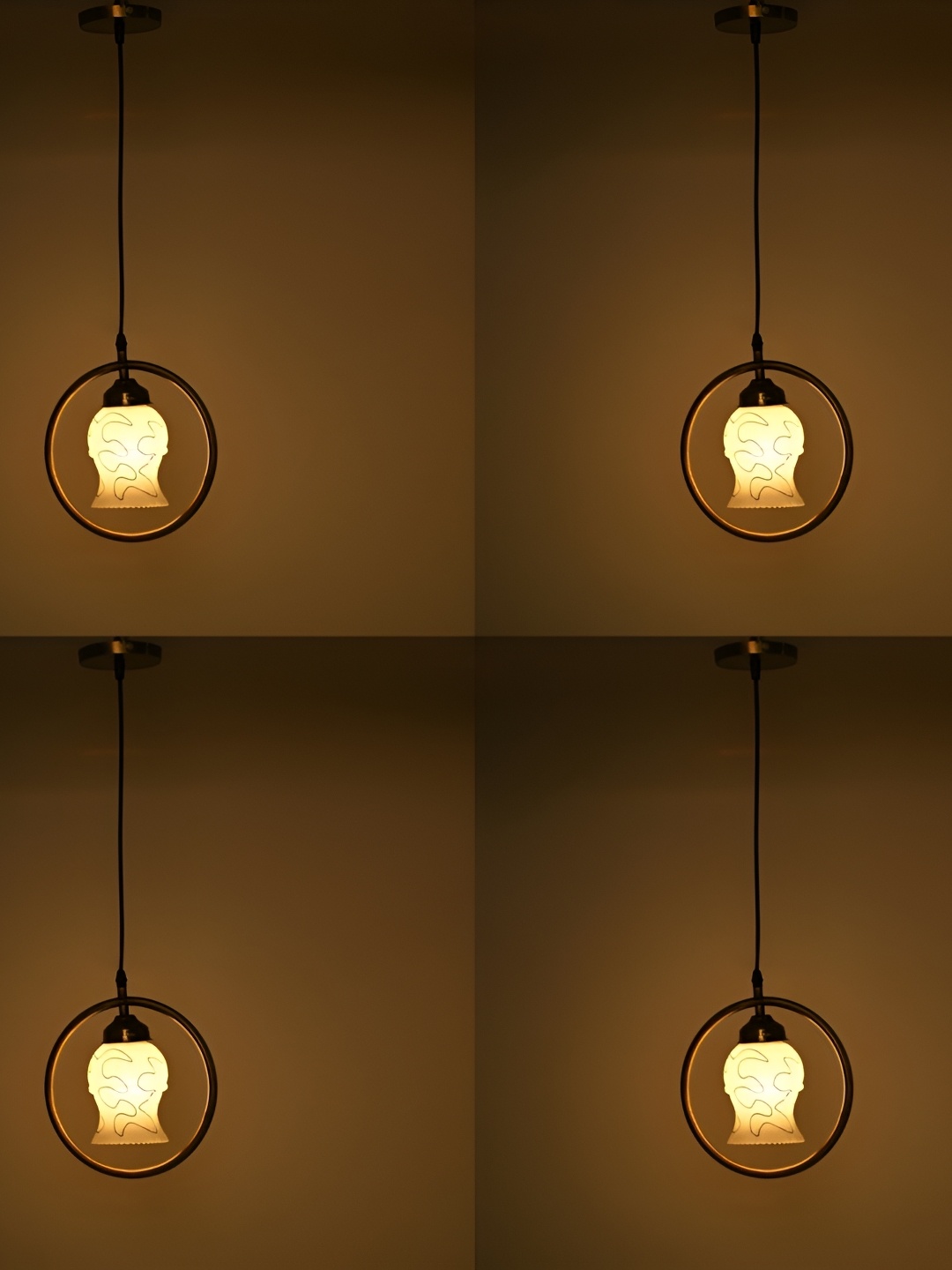

1ST TIME White & Yellow 4 Pcs Printed Glass Traditional Ceiling Lamp
