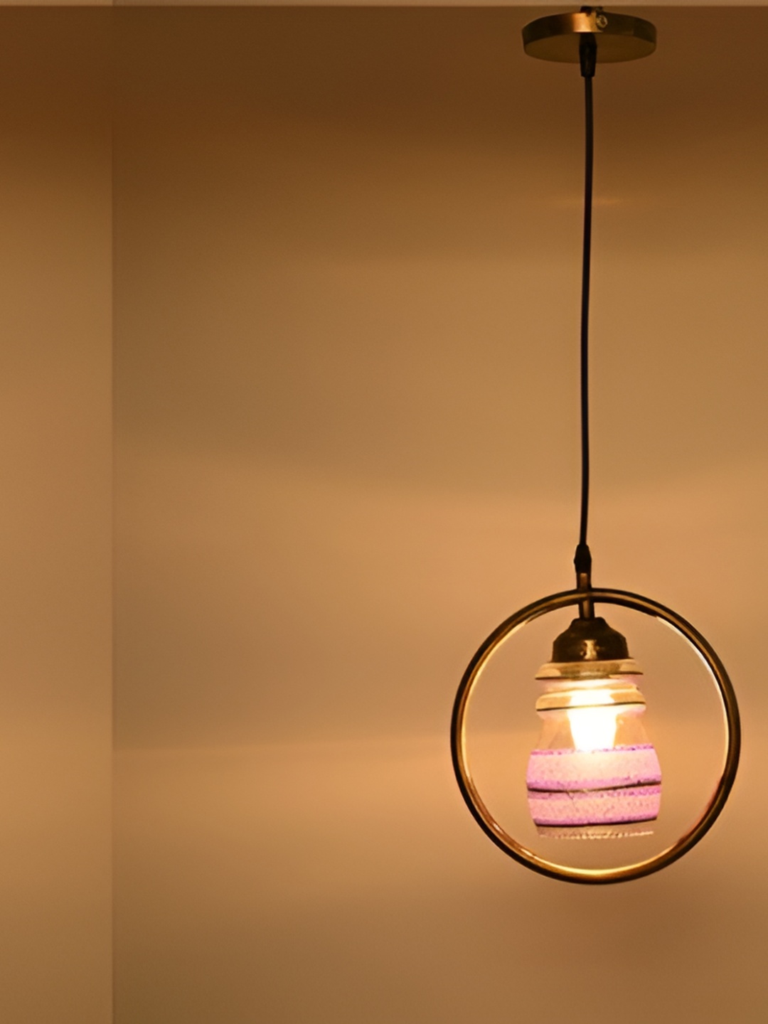 

1ST TIME Pink & Brown Printed 2 Pieces Printed Glass Contemporary Ceiling Lamps