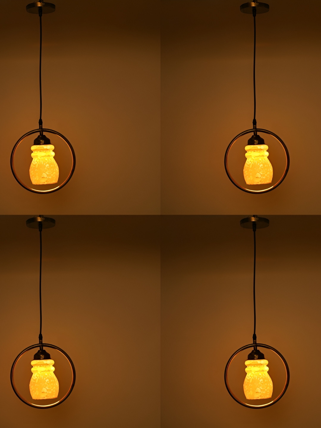 

1ST TIME Yellow & Black 4 Pieces Glass Self Assembly Contemporary Bell Ceiling Lamps