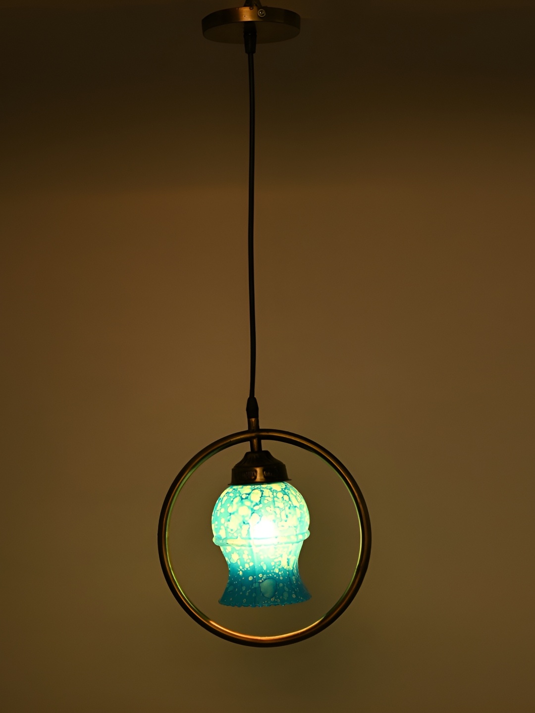 1ST TIME Blue & White Textured Glass Contemporary Bell Shaped Ceiling Lamp