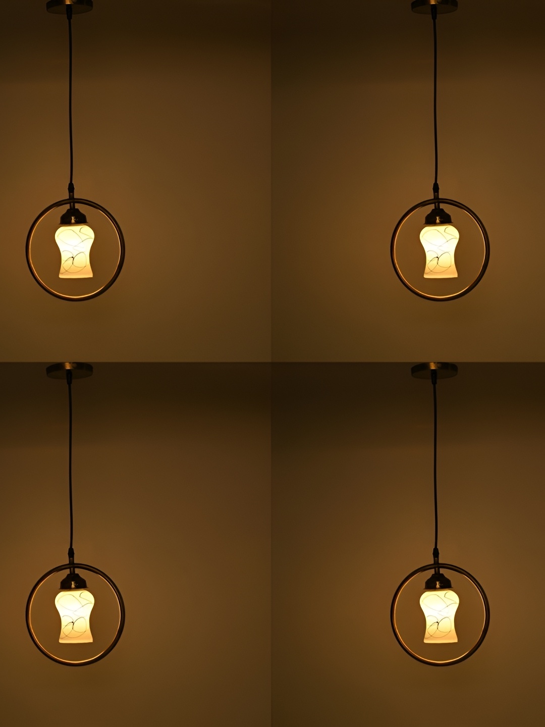 1ST TIME White & Yellow 4 Pieces Printed Glass Contemporary Bell Ceiling Lamps