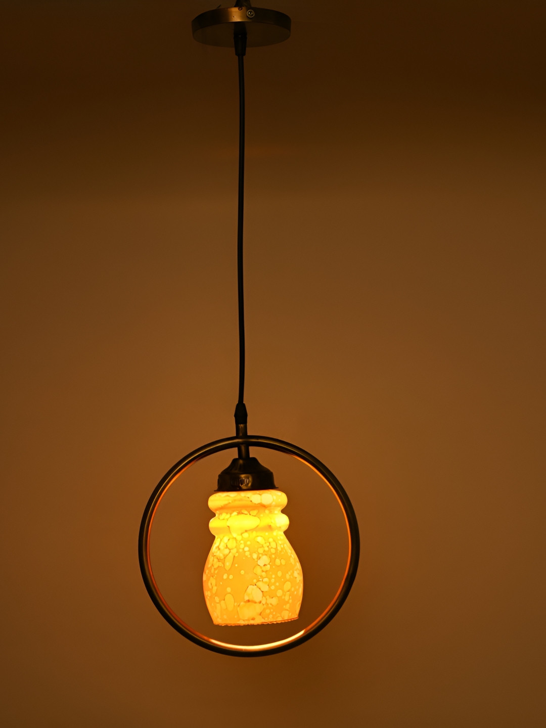

1ST TIME Yellow Textured Self Assembly Glass Contemporary Bell Ceiling Lamp