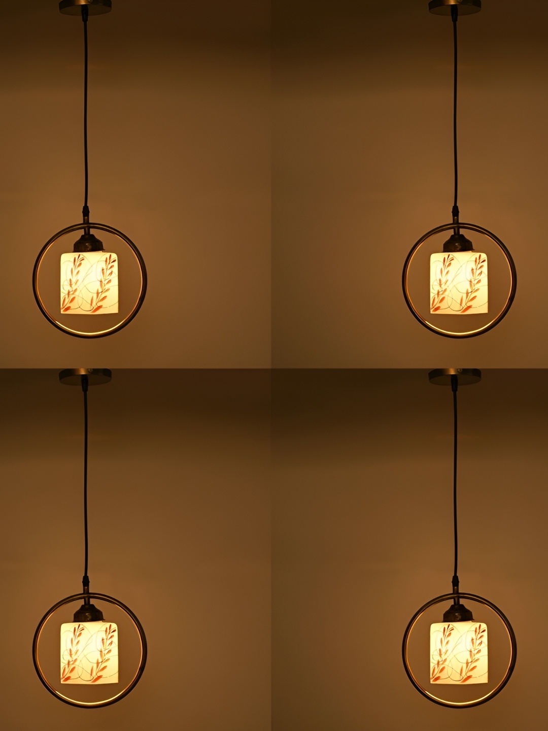 1ST TIME White & Orange Printed Glass Contemporary Ceiling Lamp