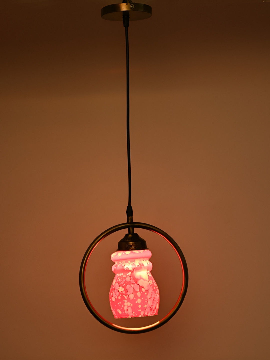 

1ST TIME Pink & Gold-Toned Textured Glass Contemporary Ceiling Lamp