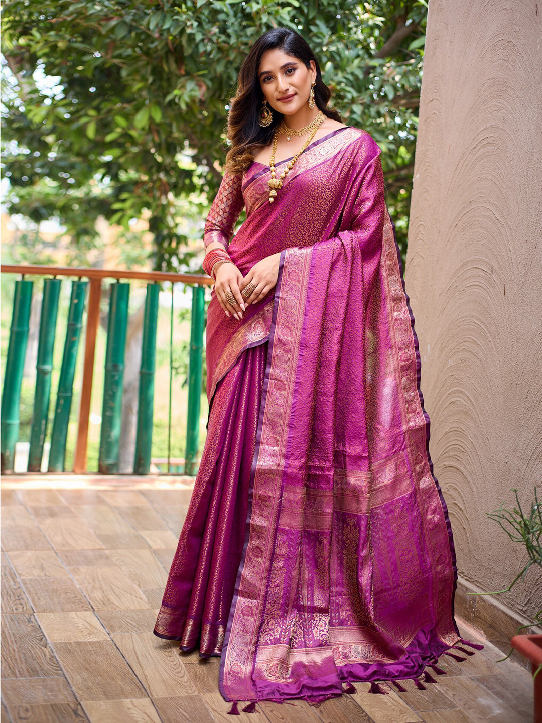 

LeeliPeeri Designer Ethnic Motifs Woven Design Zari Dharmavaram Silk Saree, Purple