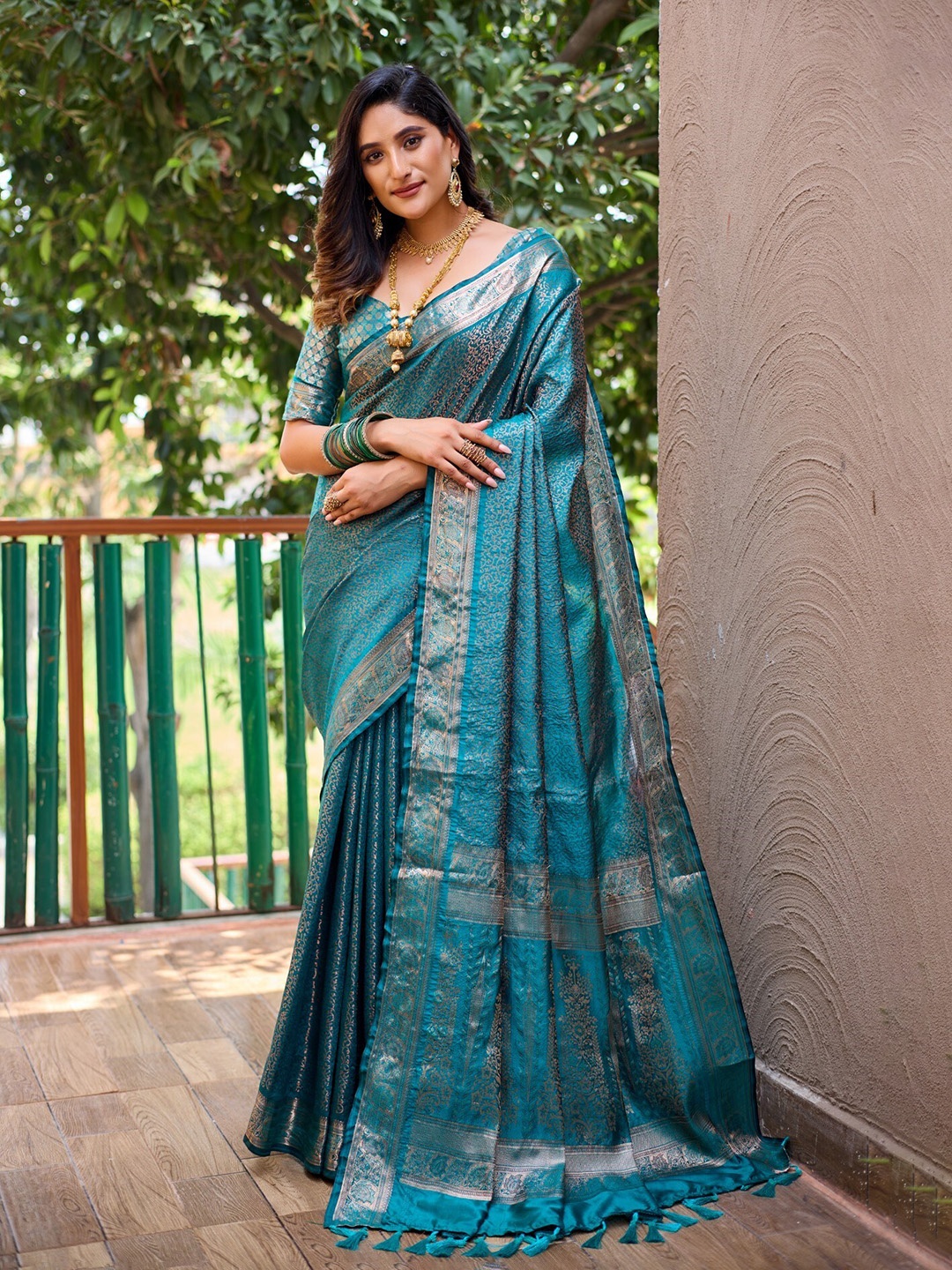 

LeeliPeeri Designer Ethnic Motifs Woven Design Zari Detailed Dharmavaram Saree, Blue