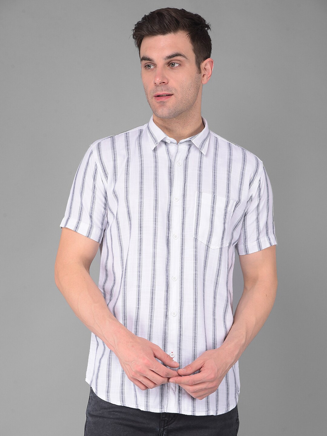 

COBB India Slim Fit Vertical Striped Cotton Casual Shirt, White