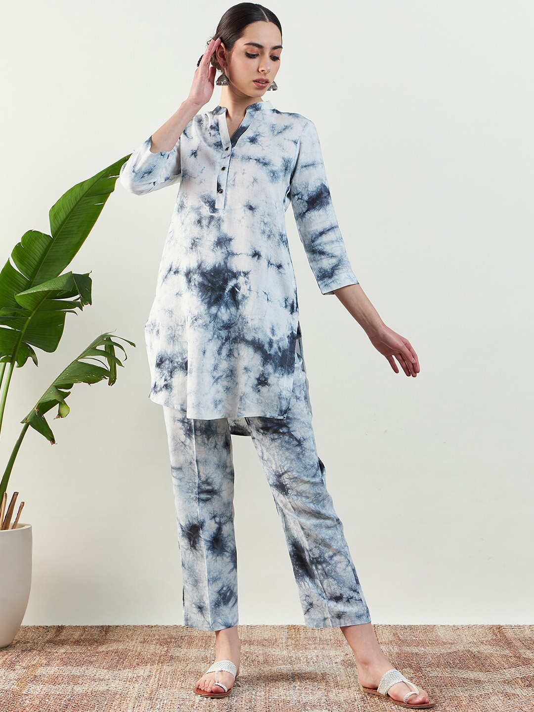 

STADO Printed Pure Cotton Top With Trousers Co-Ords, White