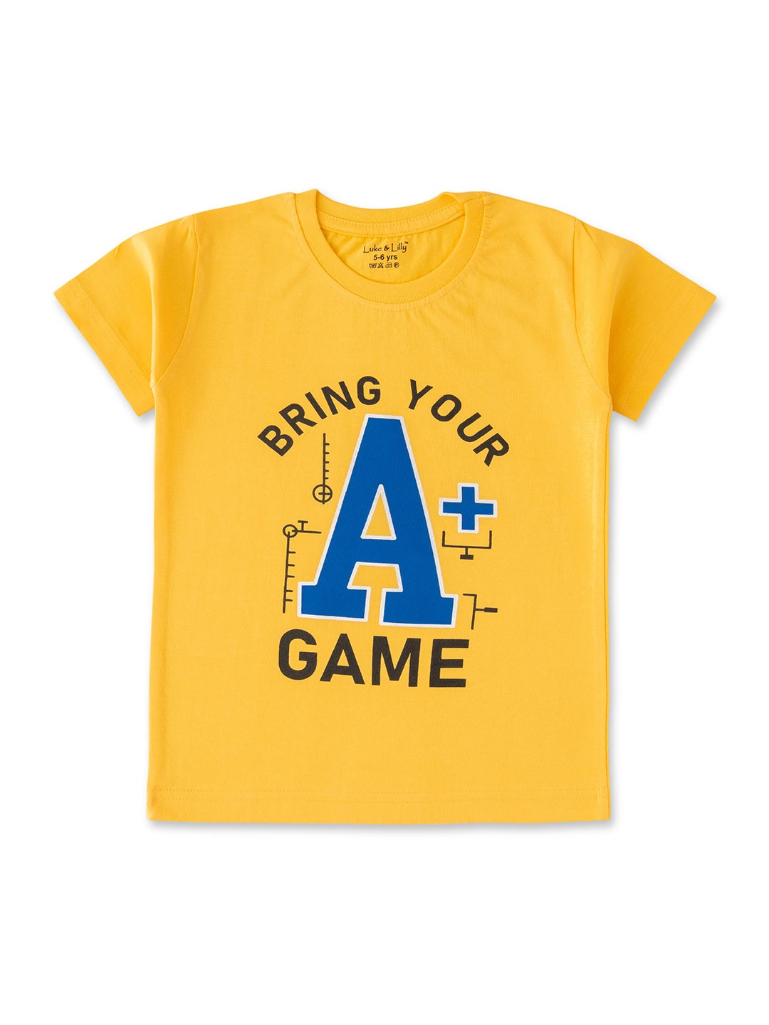 

Luke & Lilly Boys Typography Printed Round Neck Pure Cotton T-shirt, Yellow