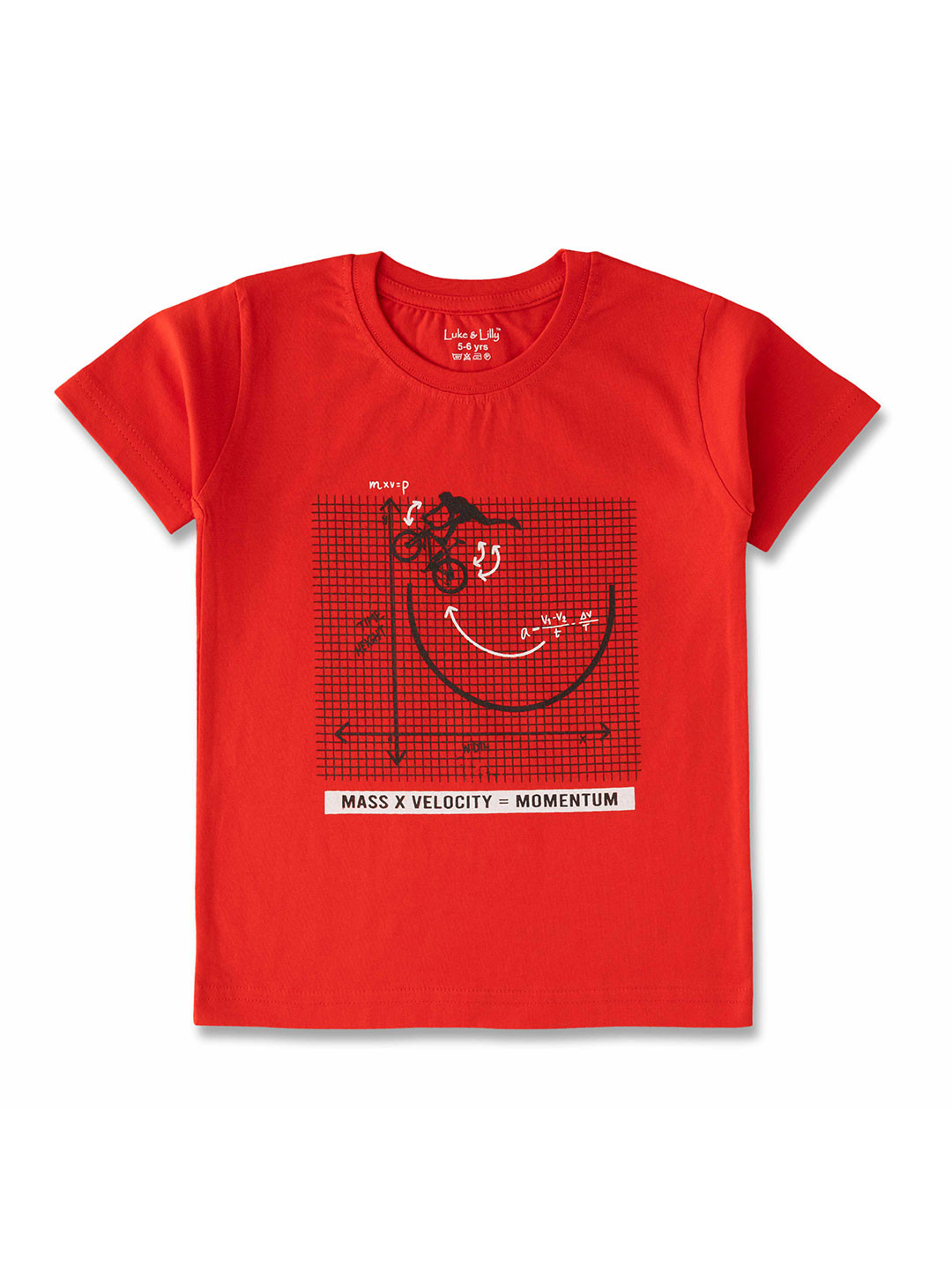 

Luke & Lilly Boys Graphic Printed Round Neck Relaxed Fit Pure Cotton T-shirt, Red