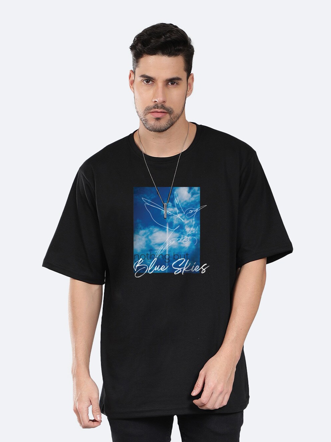 Mad Over Print Graphic Printed Round Neck Cotton Oversized T-shirt, Black