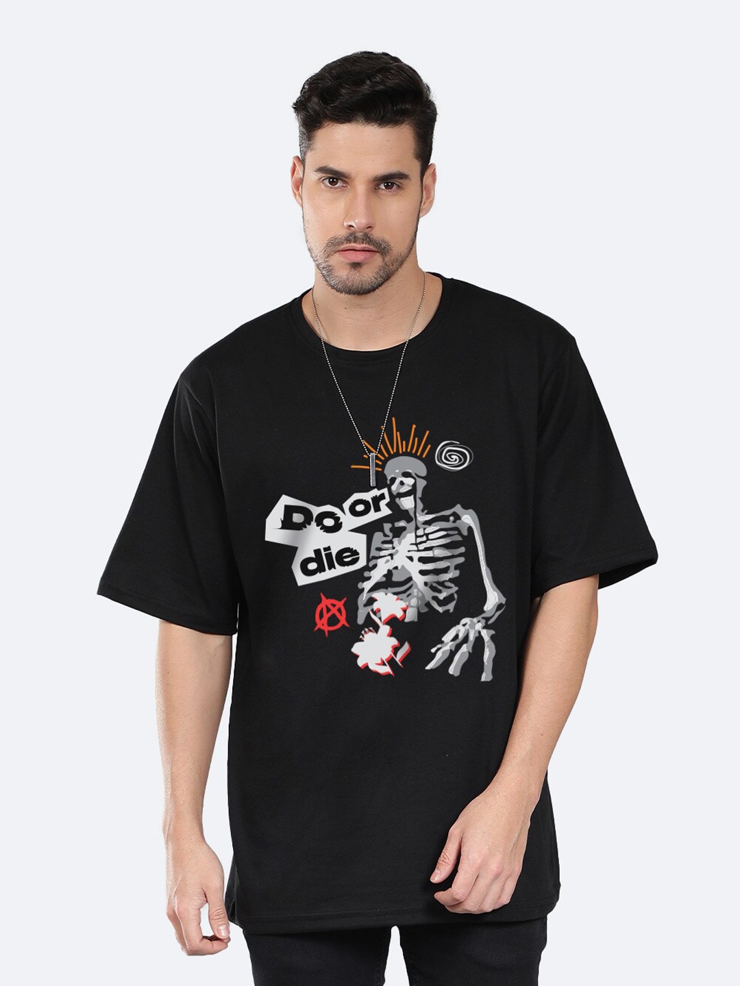

Mad Over Print Graphic Printed Round Neck Cotton Oversized T-shirt, Black