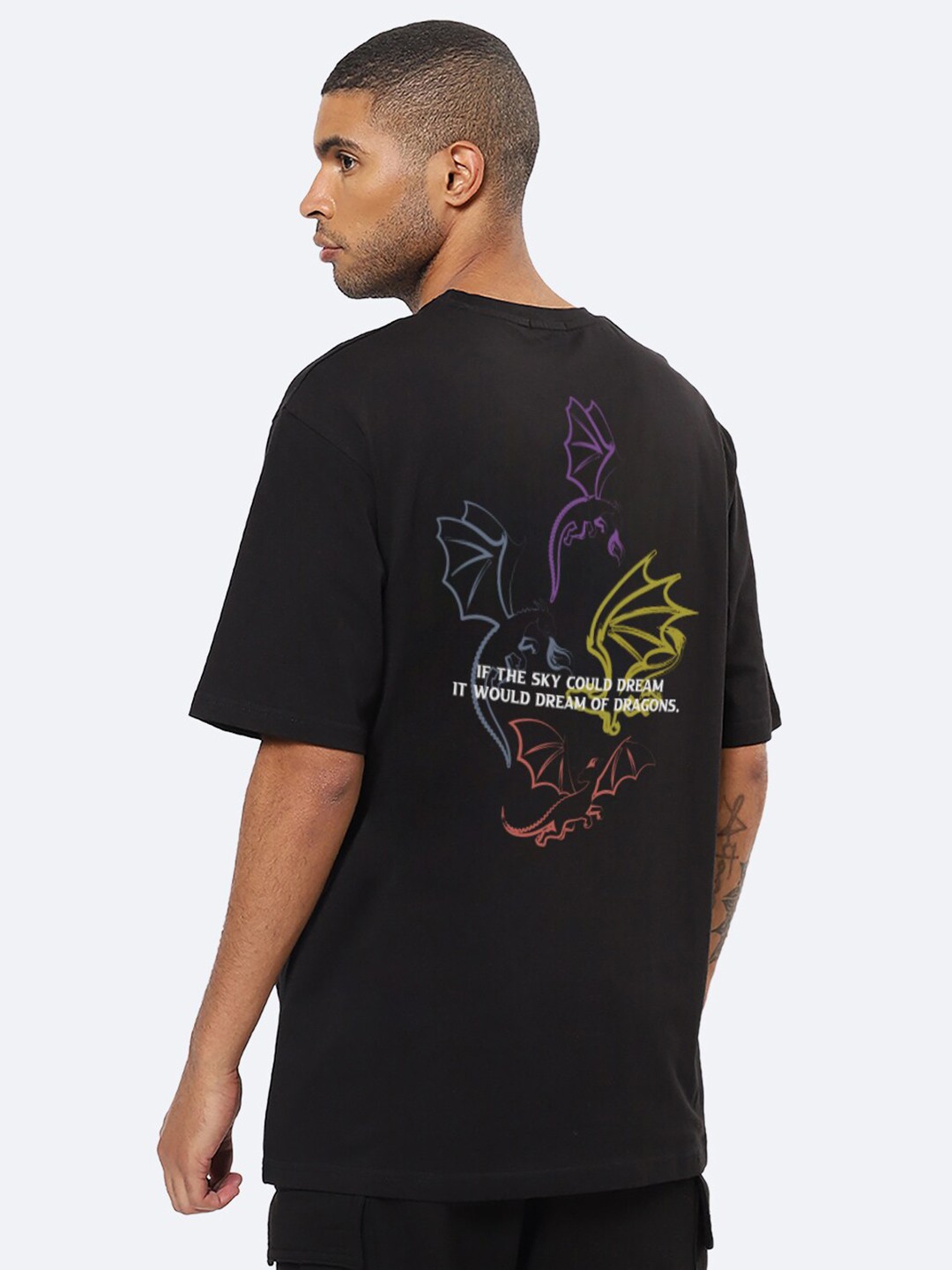 

Mad Over Print Graphic Printed Round Neck Cotton Oversized T-shirt, Black