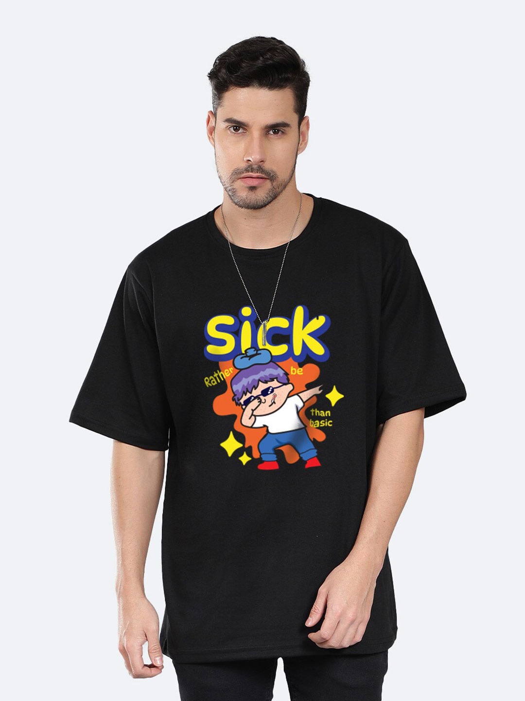 

Mad Over Print Graphic Printed Round Neck Cotton Oversized T-shirt, Black