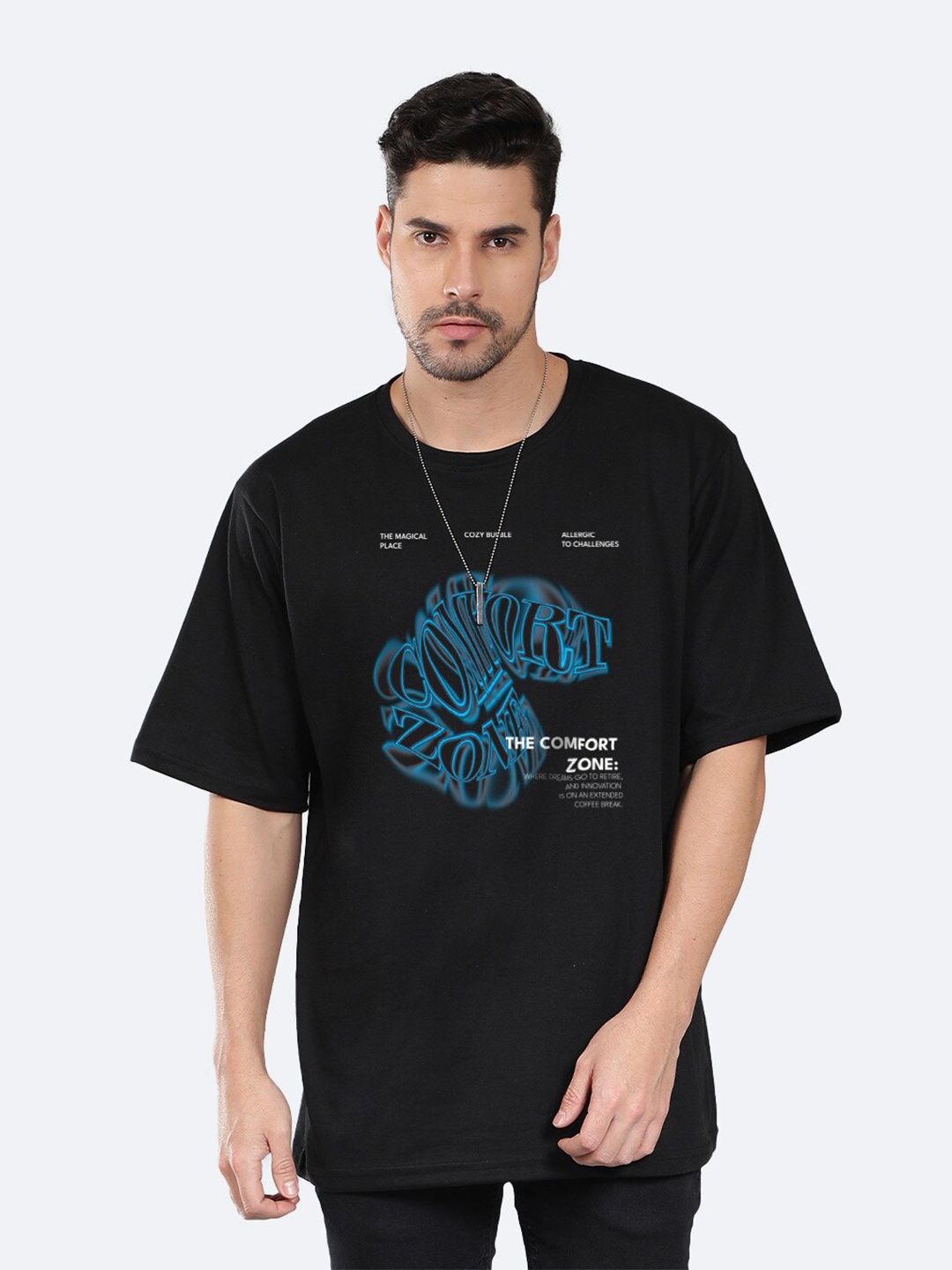 

Mad Over Print Typography Printed Round Neck Oversized T-shirt, Black