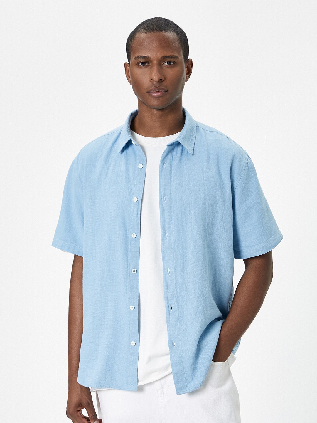 

Koton Spread Collar Pure Cotton Casual Shirt, Blue