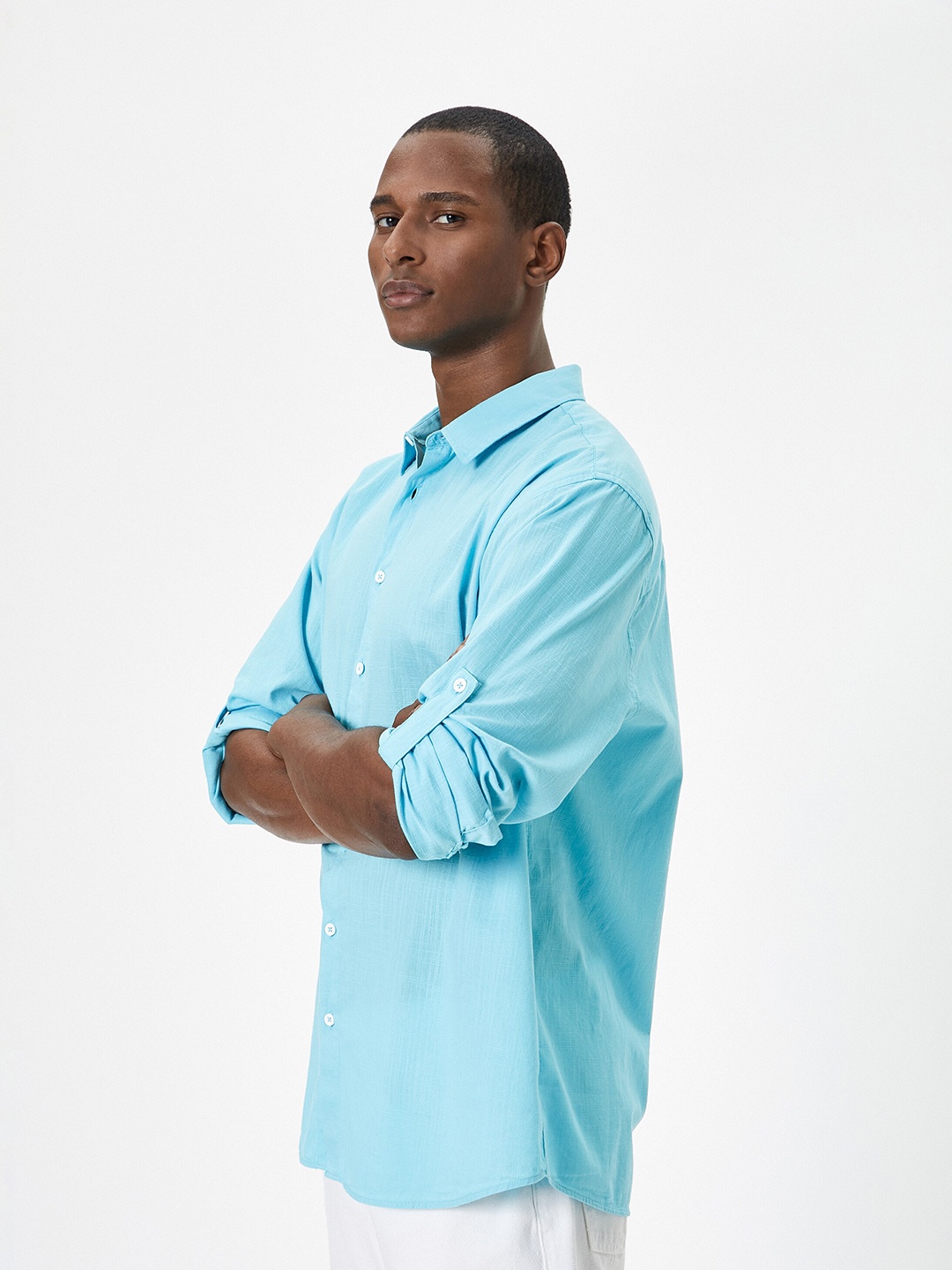 

Koton Roll-Up Sleeves Cotton Casual Shirt, Turquoise blue