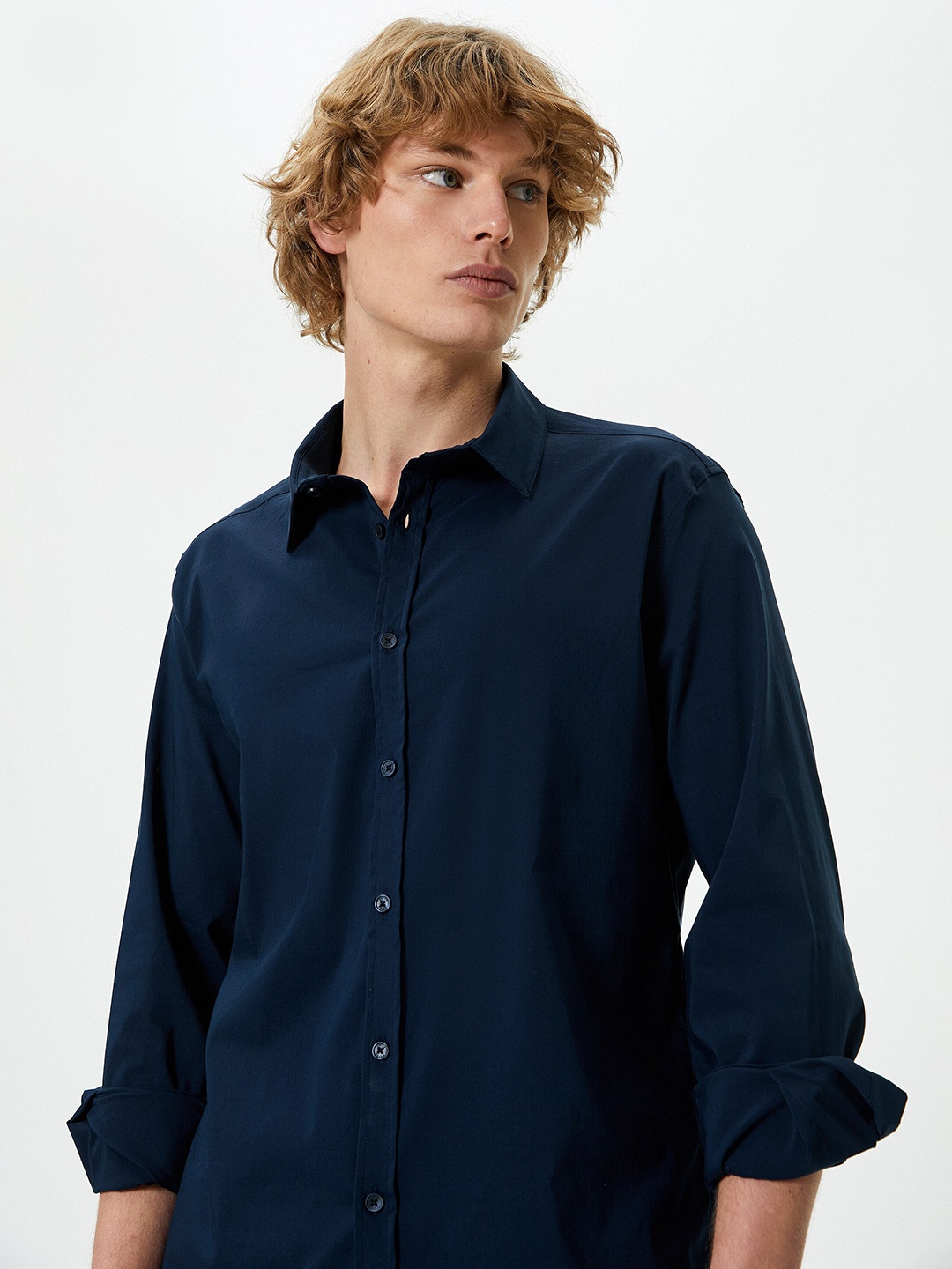 

Koton Slim Fit Spread Collar Long Sleeves Opaque Casual Shirt, Navy blue