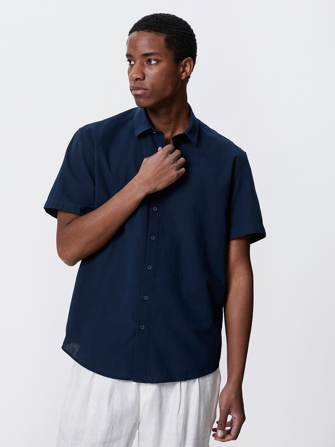 

Koton Spread Collar Pure Cotton Casual Shirt, Navy blue