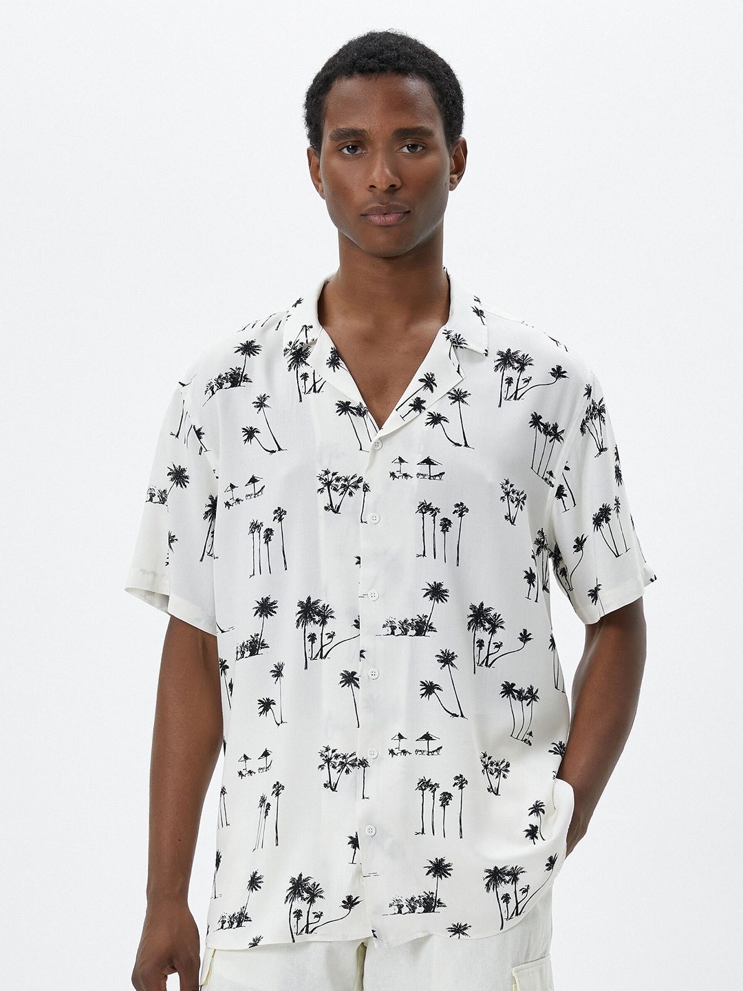 

Koton Conversational Printed Cuban Collar Casual Shirt, White