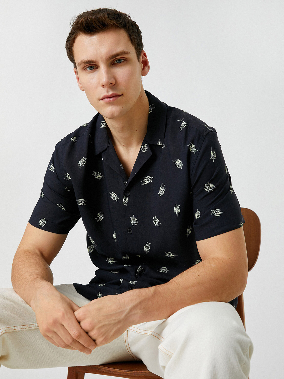 

Koton Conversational Printed Spread Collar Casual Shirt, Black