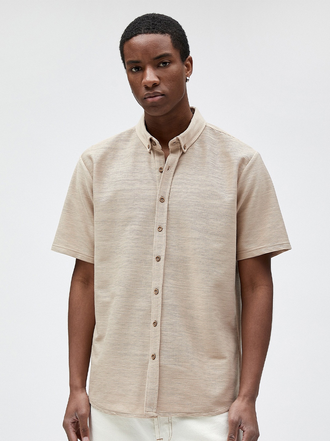 

Koton Button-Down Collar Short Sleeves Casual Shirt, Beige