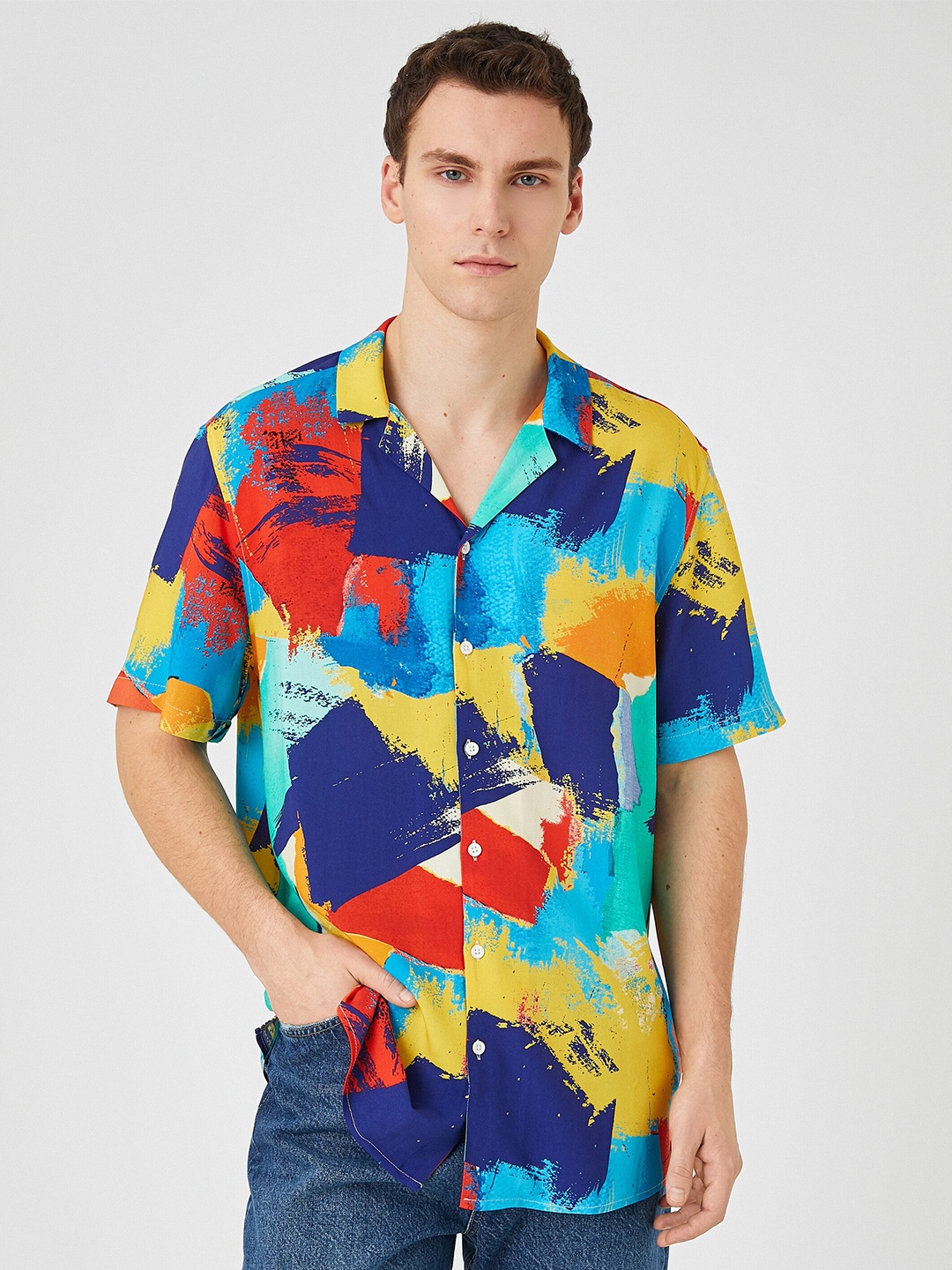 

Koton Abstract Printed Cuban Collar Casual Shirt, Blue