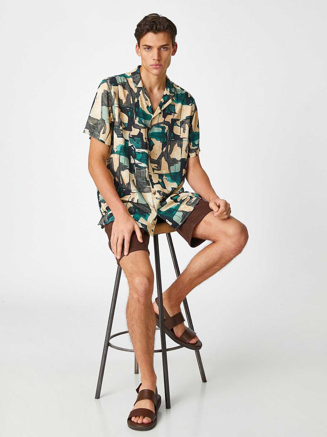

Koton Floral Printed Spread Collar Short Sleeves Casual Shirt, Green