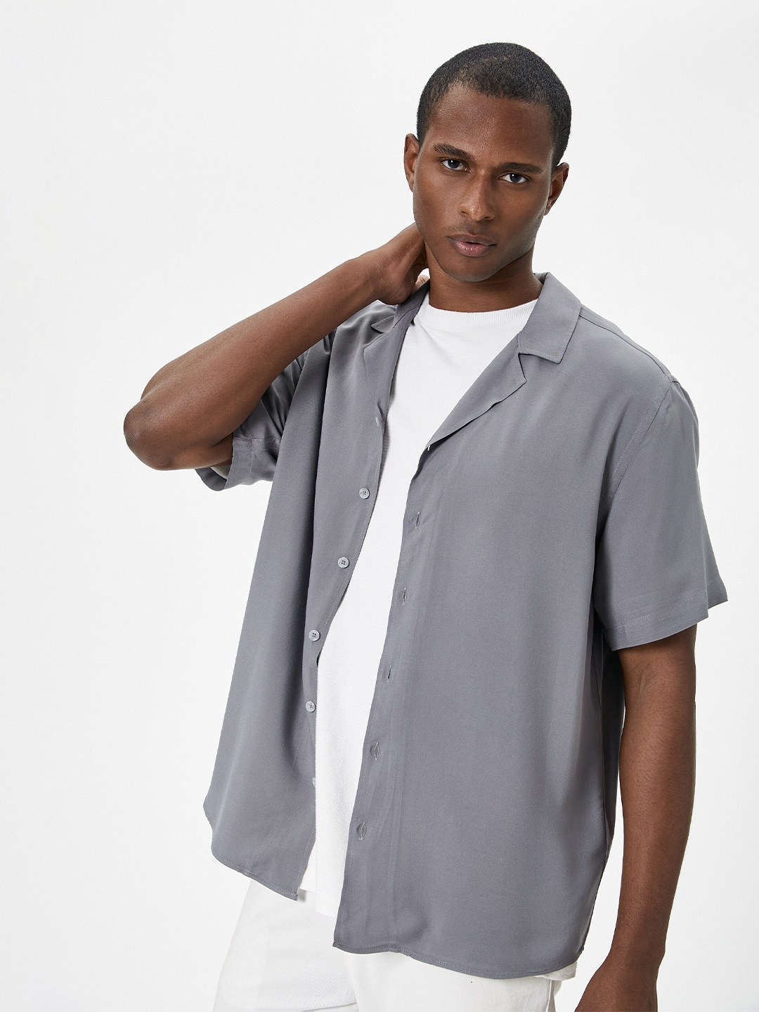 

Koton Cuban Collar Short Sleeves Casual Shirt, Grey