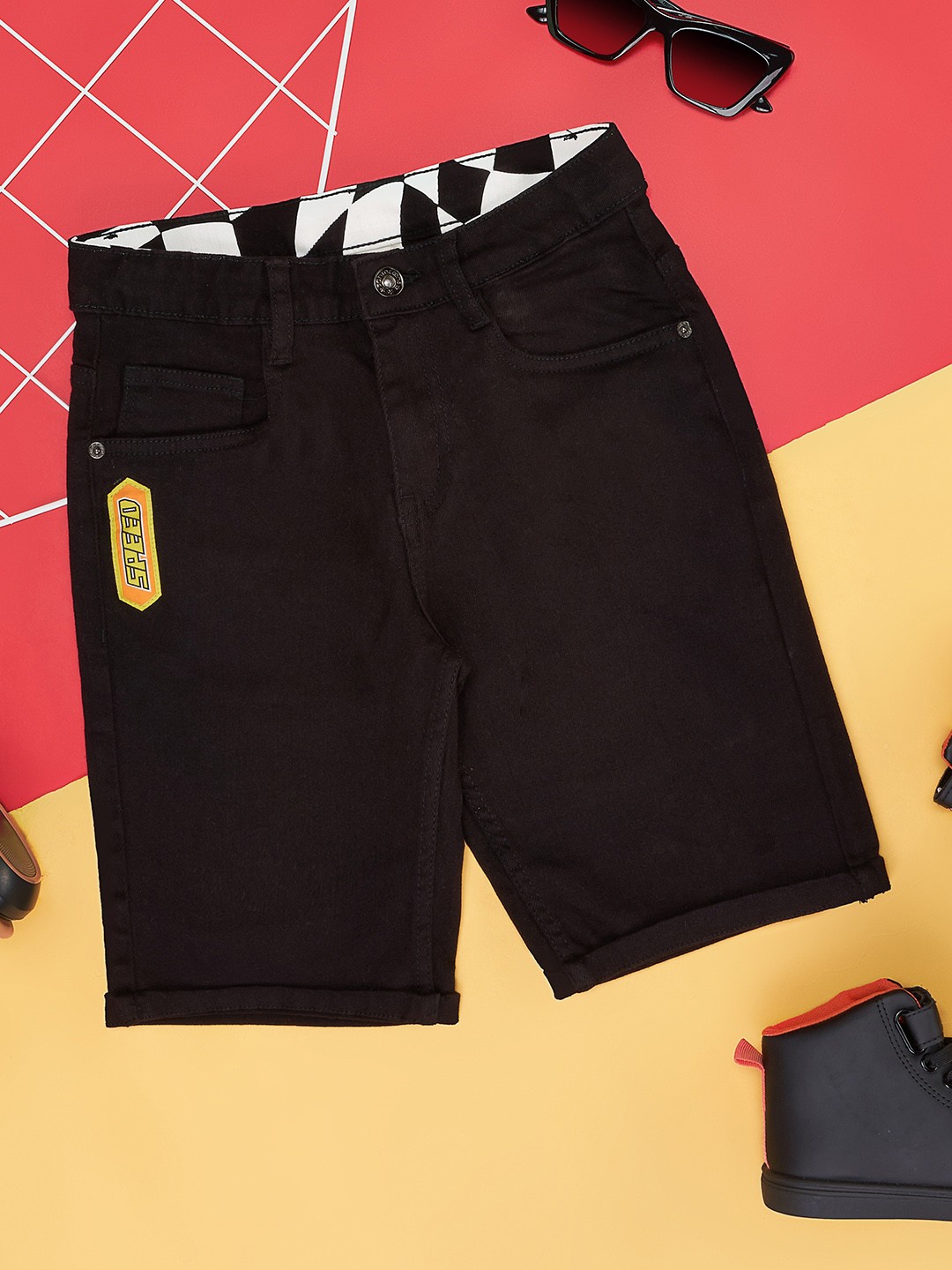 

Pantaloons Junior Boys Mid-Rise Denim Shorts, Black