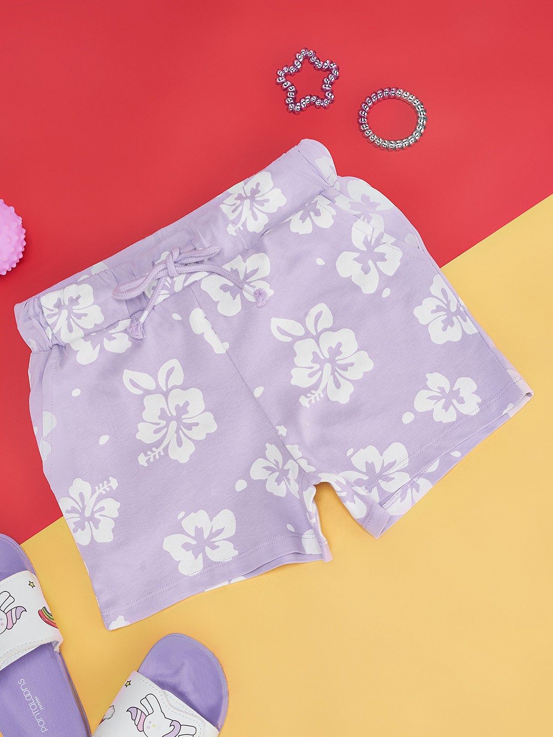 

Pantaloons Junior Girls Floral Printed Cotton Shorts, Lavender