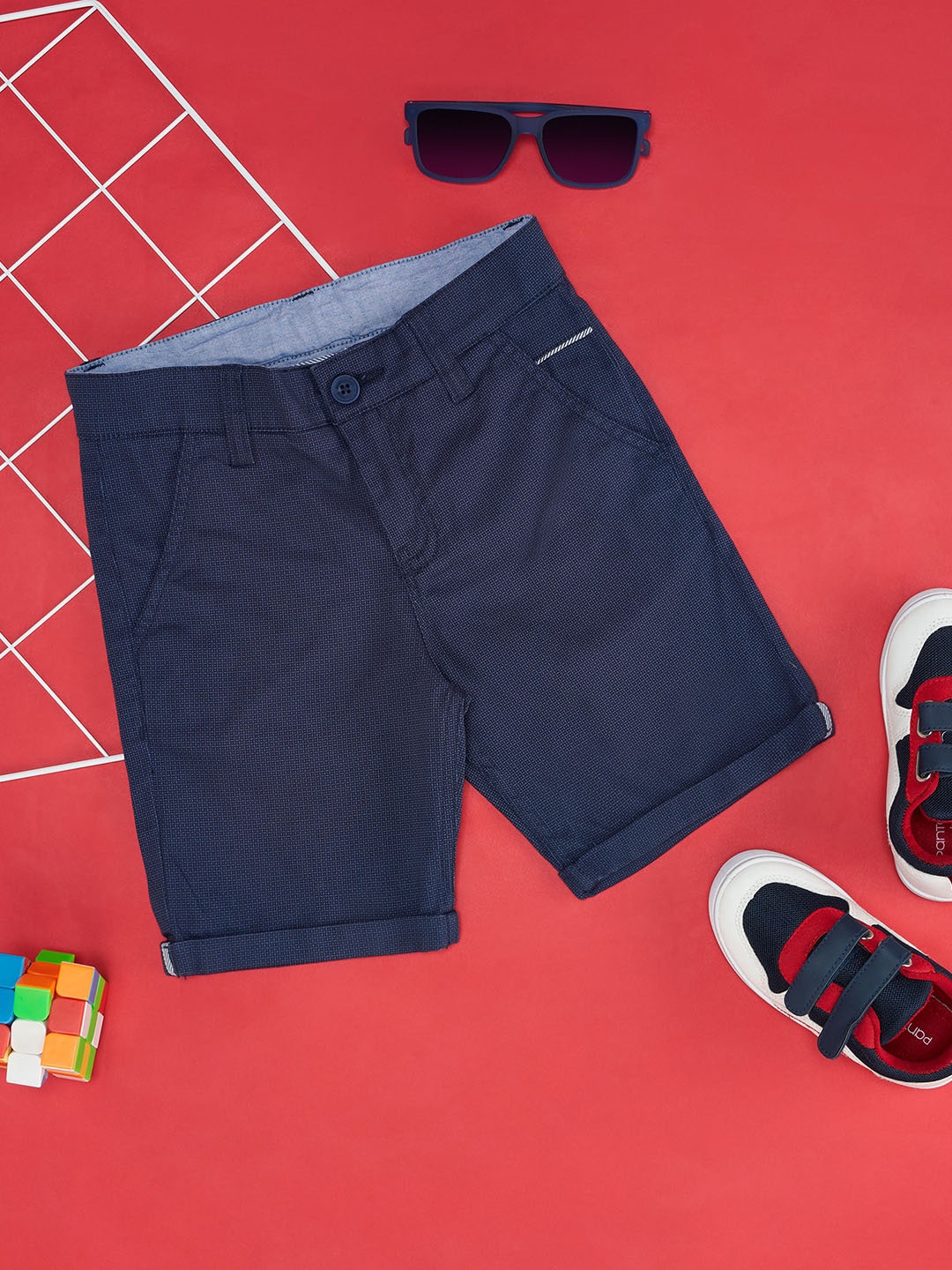 Pantaloons Junior Boys Self Design Shorts, Navy blue