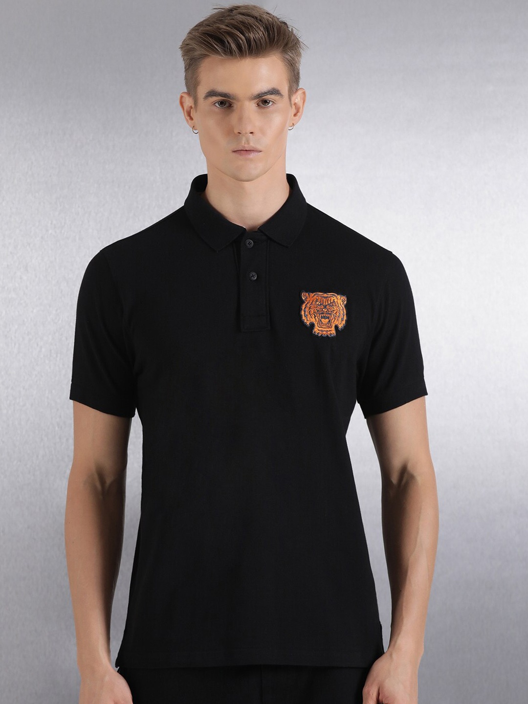 

Breakbounce Polo Collar Pure Cotton T-shirt, Black