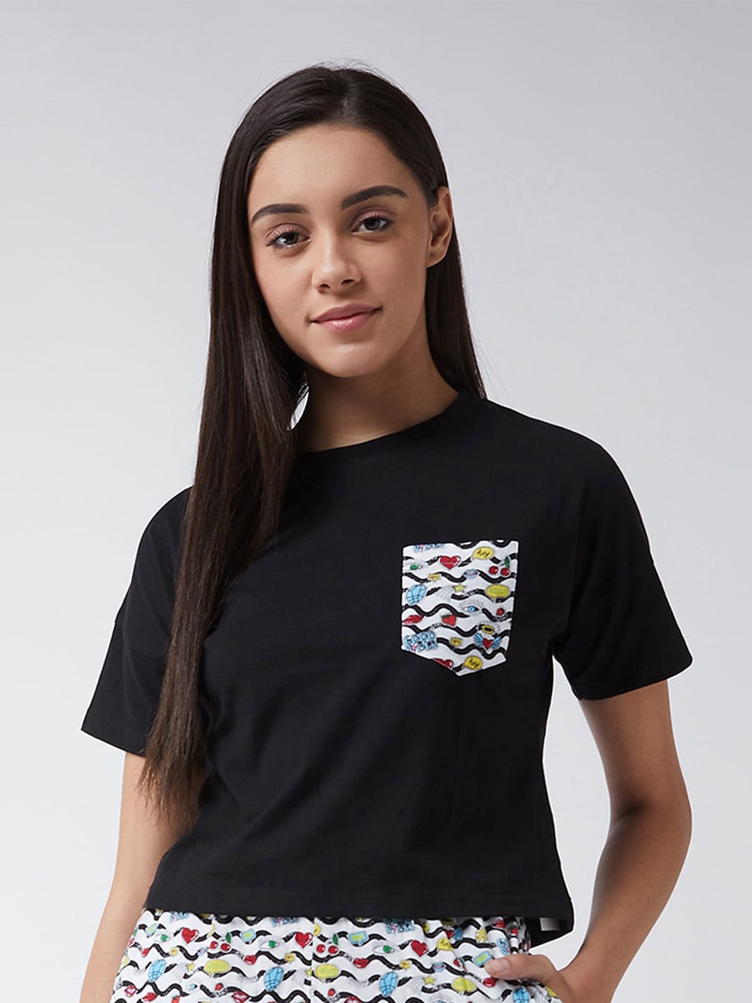 

BAESD Drop-Shoulder Sleeves Pure Cotton Relaxed Fit T-shirt, Black