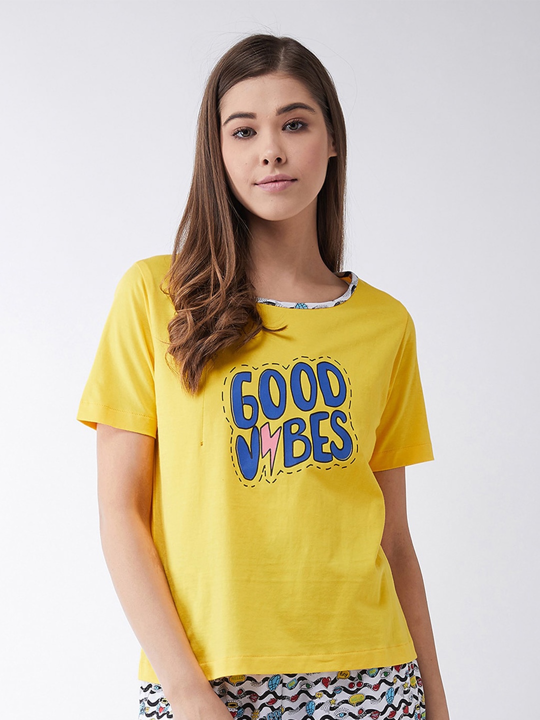 

BAESD Typography Printed Pure Cotton Relaxed Fit T-shirt, Yellow