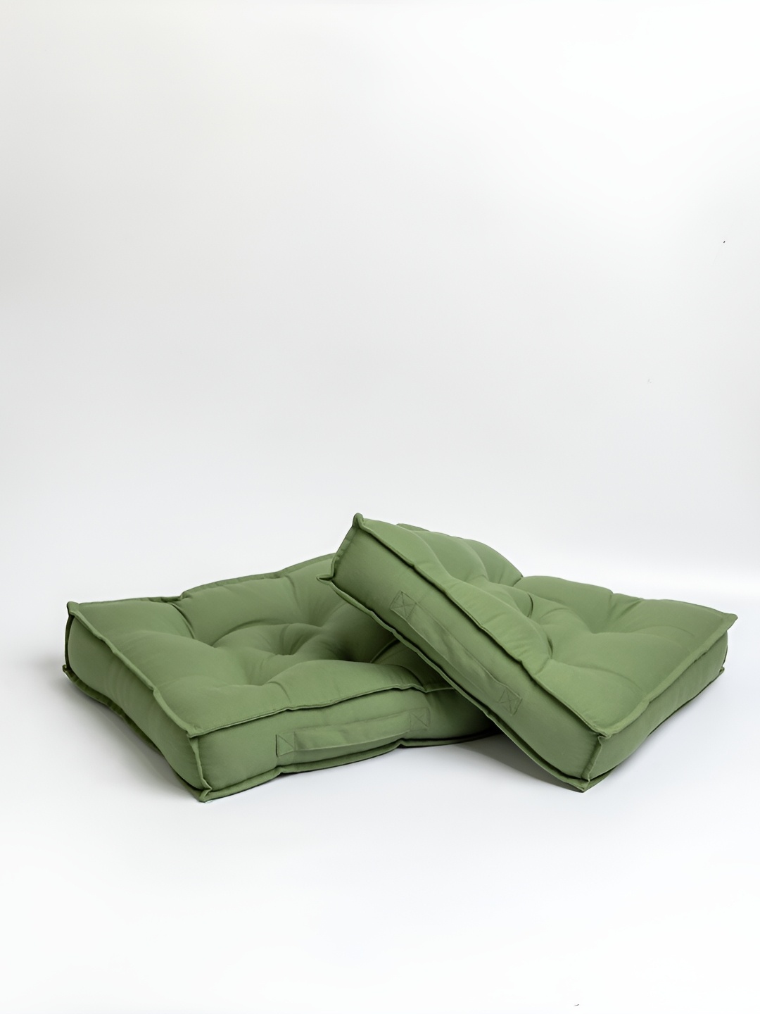 SKANDA FAB Green 2 Pieces Pure Cotton Floor Cushions