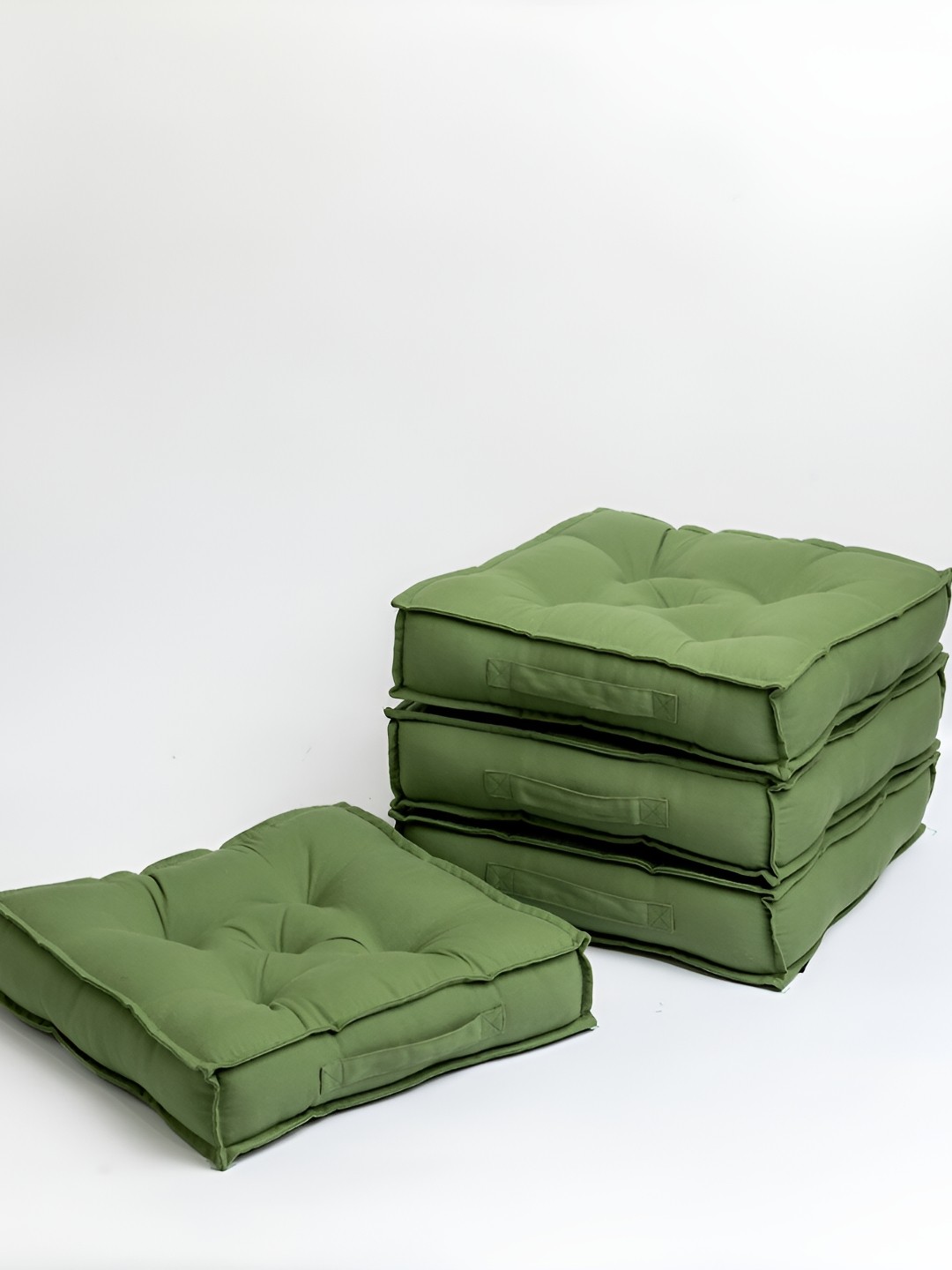 

SKANDA FAB Green 4 Pieces Pure Cotton Square Floor Cushions