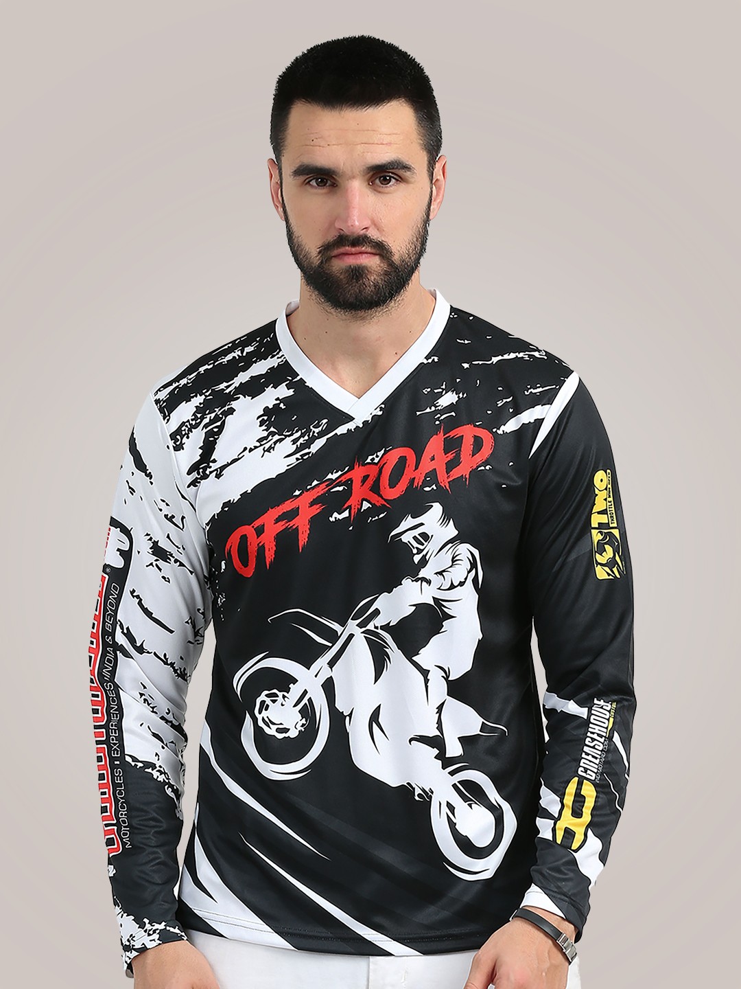 

WANDERLOOMS Typography Printed Indimotard Jersey Riding Sports Tshirt, White