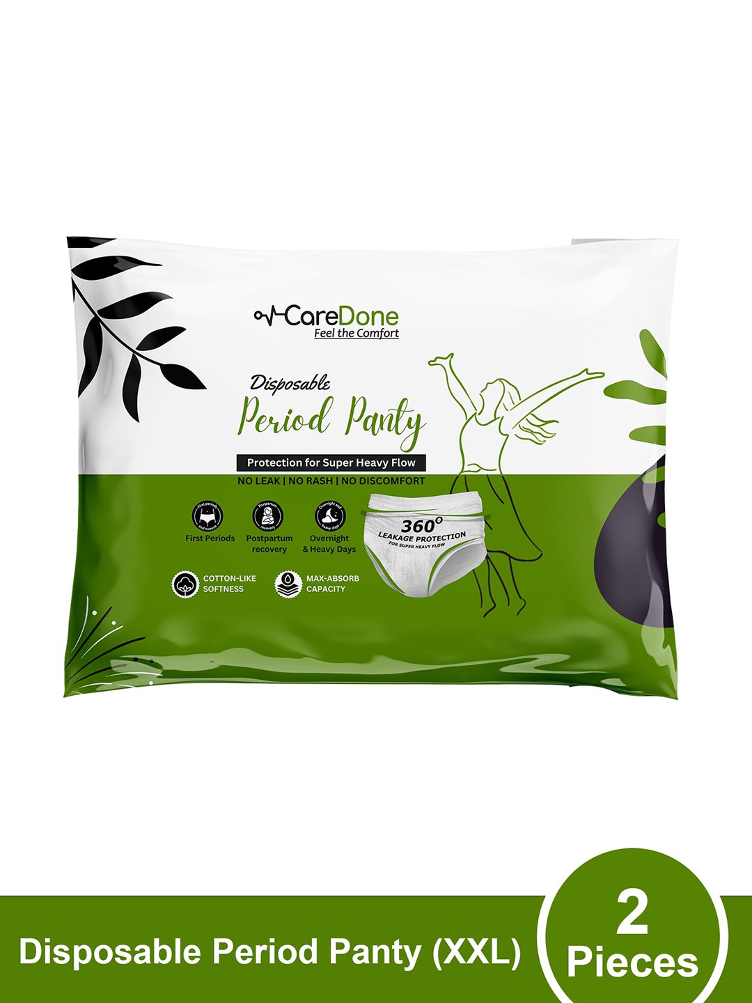 CareDone Leak-Proof & Rash-Free XXL Disposable Period Panties - 2 Pieces, White