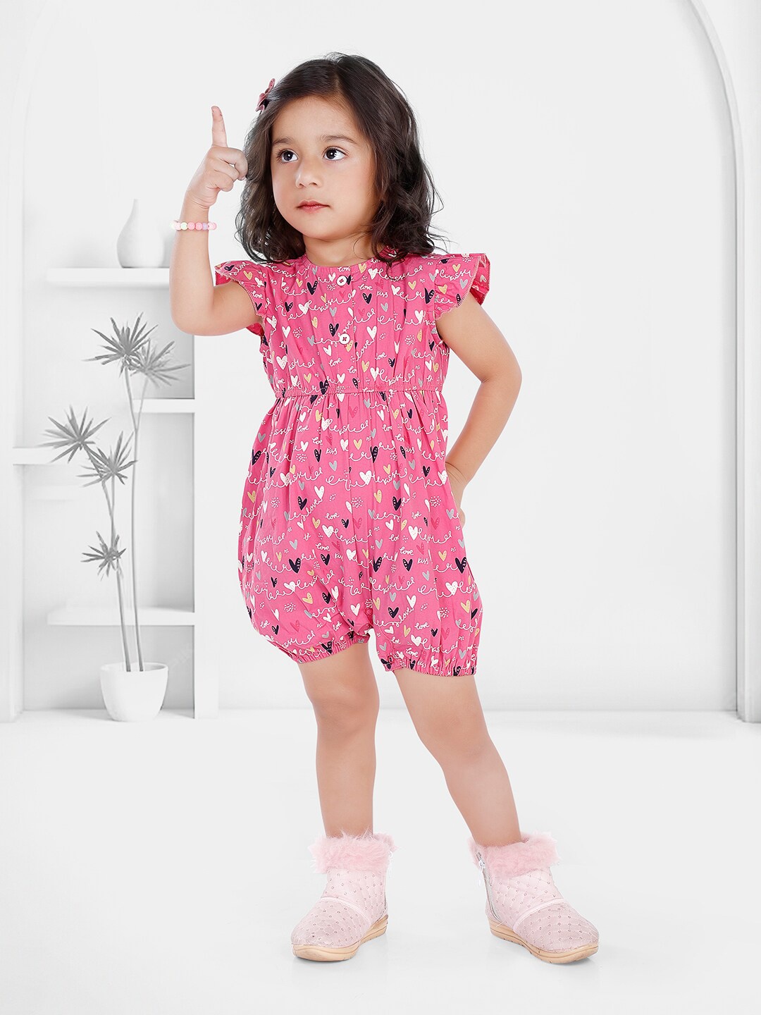 

Nino Bambino Girls Printed Pure Cotton Playsuit, Pink