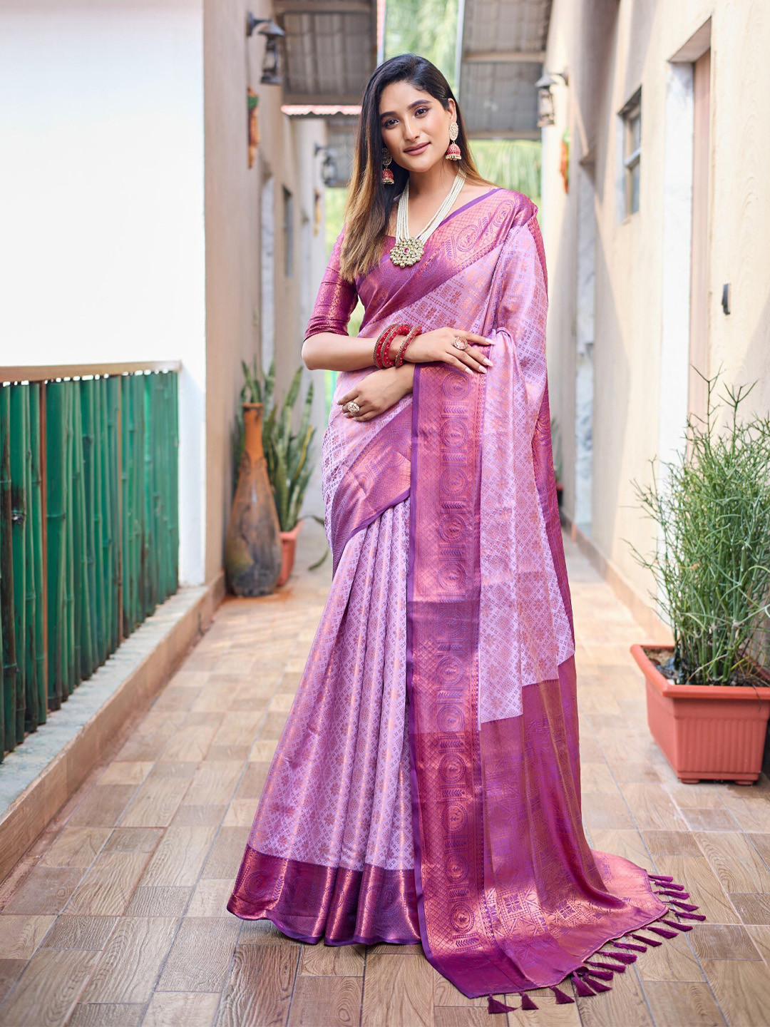 

LeeliPeeri Designer Ethnic Motifs Woven Design Zari Kanjeevaram Saree, Purple