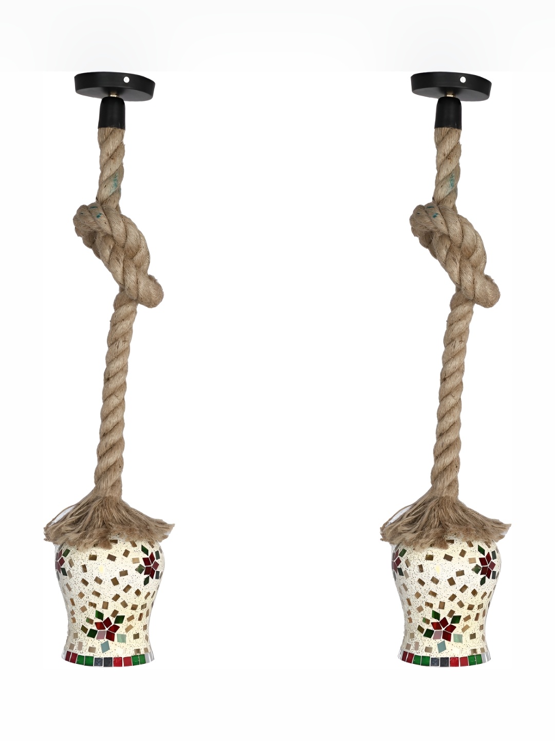 1ST TIME White & Red 2 Pieces Textured Glass Traditional Ceiling Lamps