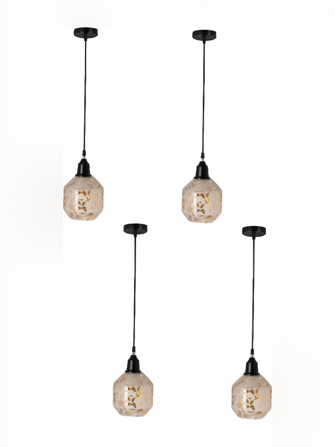 

1ST TIME White & Gold-Toned 4 Pieces Printed Glass Traditional Ceiling Lamp
