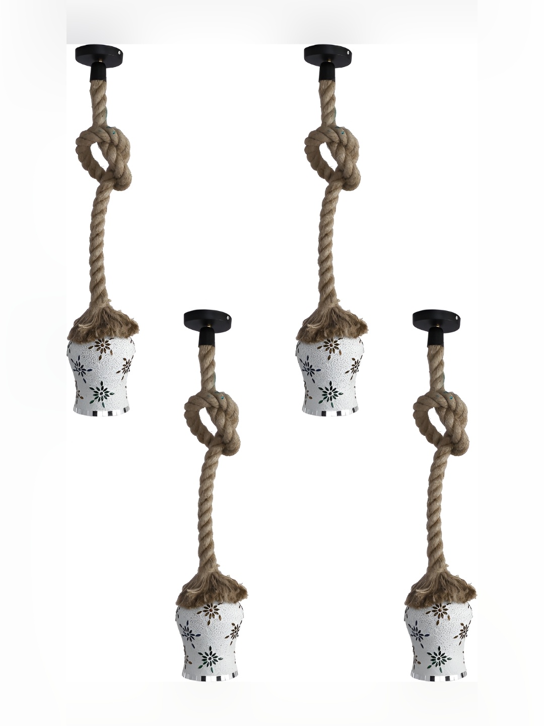 

1ST TIME White & Maroon 4 Pieces Printed Glass Traditional Ceiling Lamp