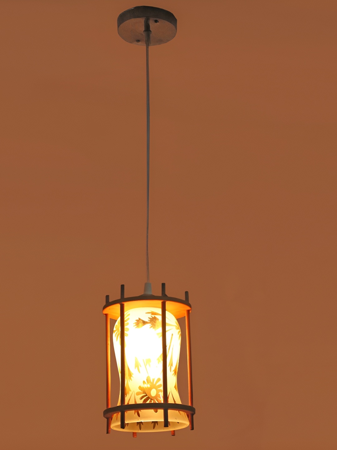 

1ST TIME White & Brown Printed Glass Contemporary Ceiling Lamp
