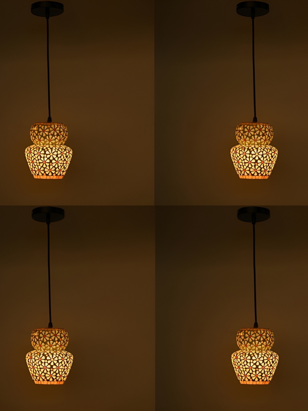 

1ST TIME Gold-Toned & Red 4 Pieces Printed Glass Traditional Ceiling Lamp