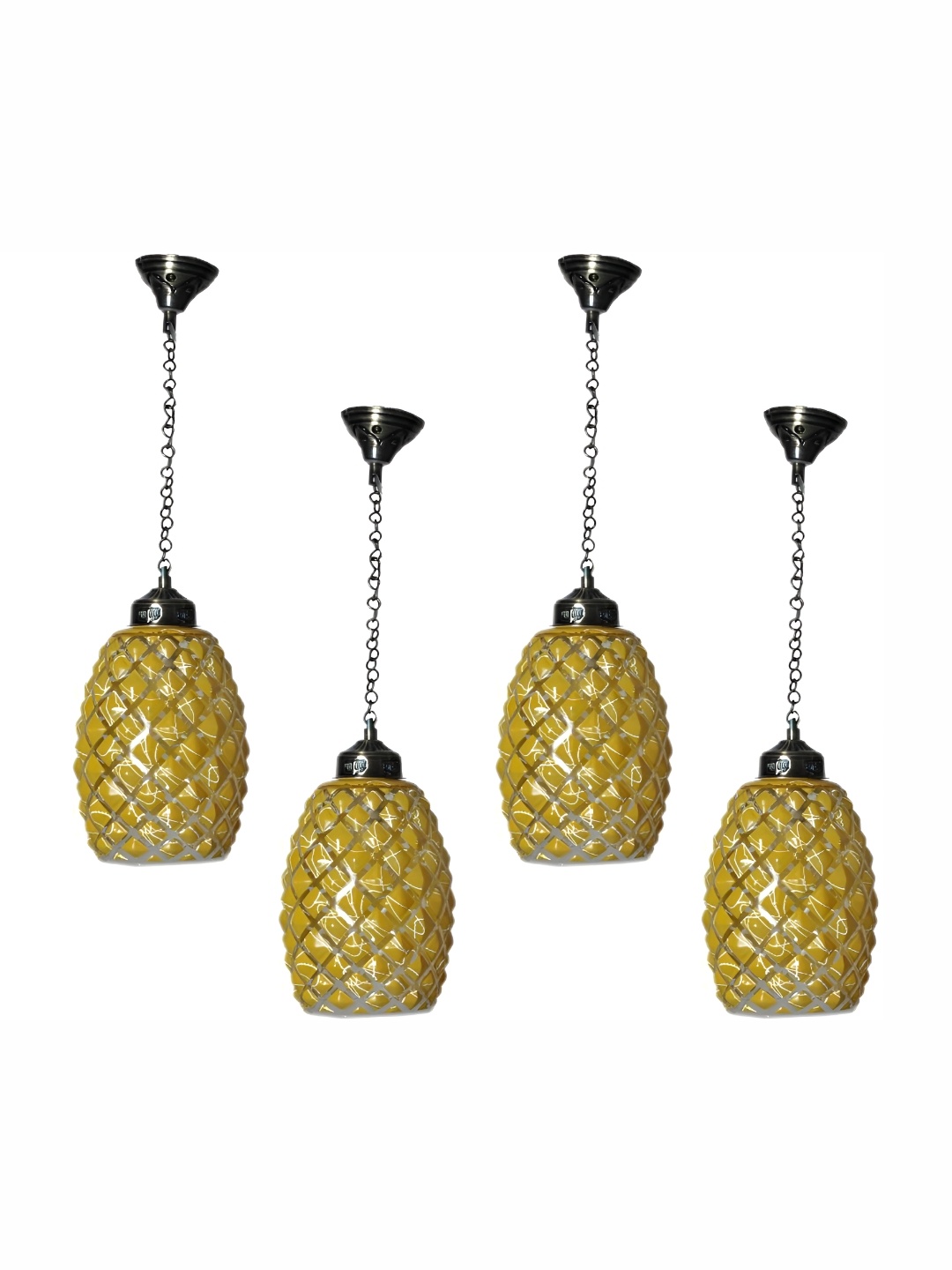 

1ST TIME Yellow & Silver Toned 4 Pieces Printed Glass Traditional Ceiling Lamp