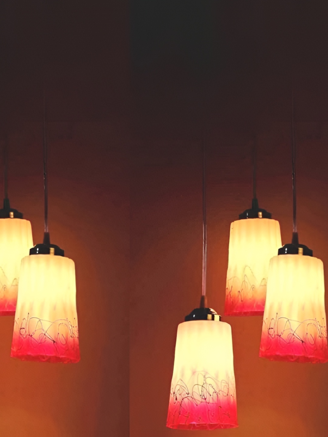 

1ST TIME White & Red Textured Glass Traditional Ceiling Lamp