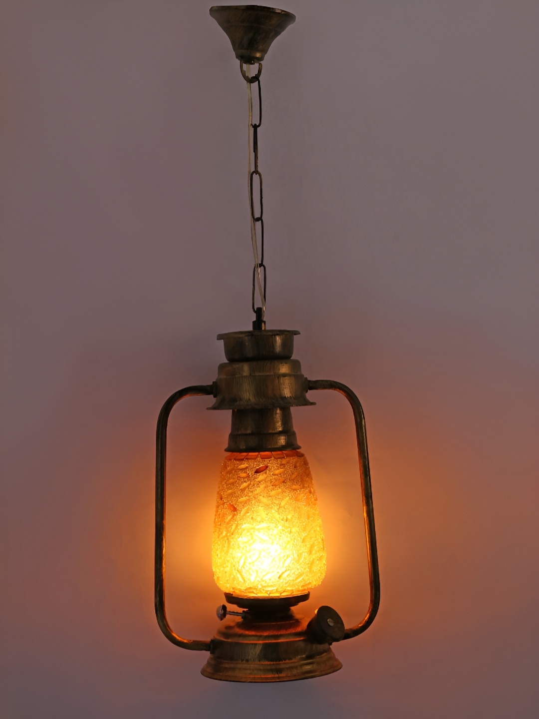 

1ST TIME Yellow & Gold-Toned Metal Textured Traditional Ceiling Lamp